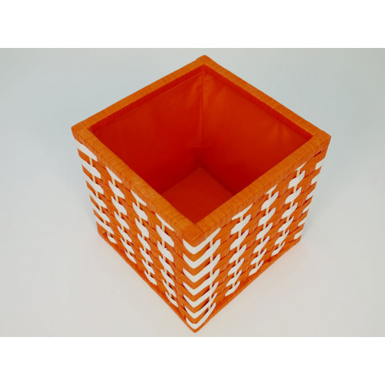 Úložné boxy s výpletem z přírodního provázku v oranžové barvě